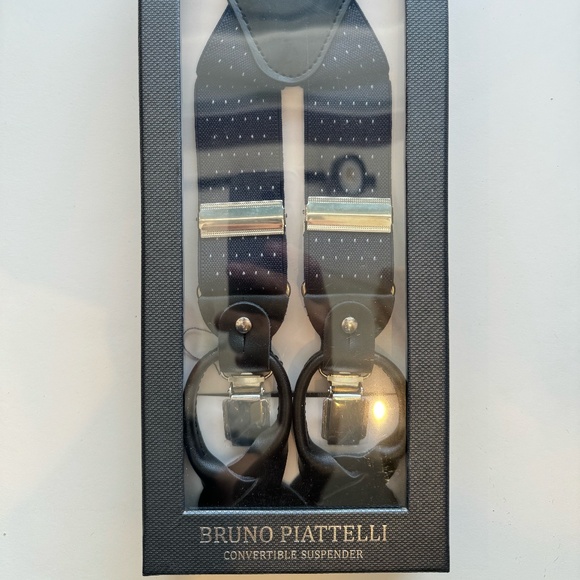 Navy Blue Elastic Suspenders with Leather trim and metal Clips - Picture 1 of 3